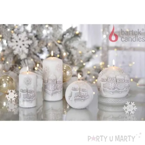 swieca zimowe sowy kula biala bartek candles 100 mm
