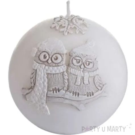 swieca zimowe sowy kula biala bartek candles 80 mm