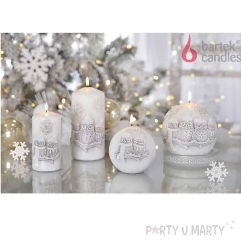 swieca zimowe sowy kula biala bartek candles 80 mm