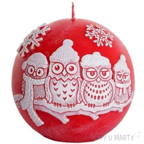 swieca zimowe sowy kula czerwona bartek candles 100 mm