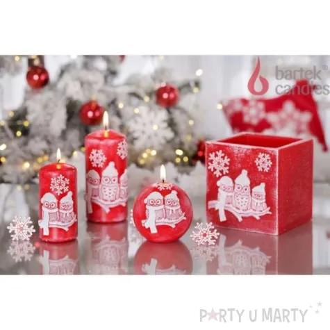 swieca zimowe sowy kula czerwona bartek candles 100 mm