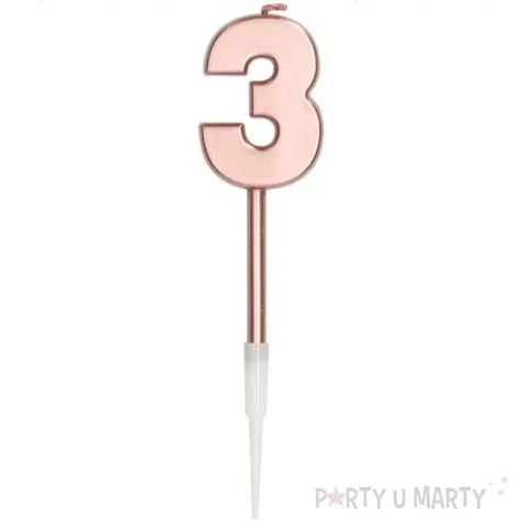swieczka cyferka 3 rozowe zloto folat