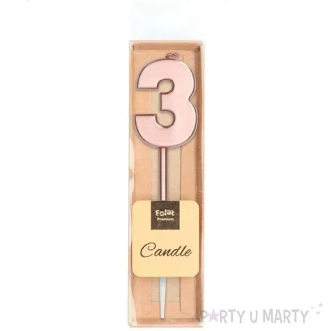 swieczka cyferka 3 rozowe zloto folat