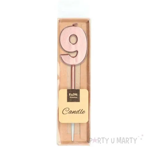swieczka cyferka 9 rozowe zloto folat