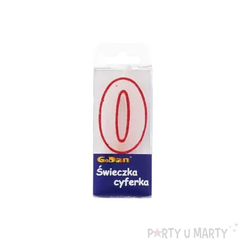 swieczka cyferka z brokatem czerwony kontur 0