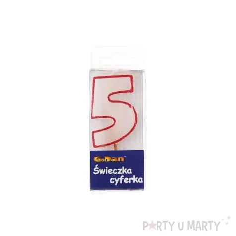 swieczka cyferka z brokatem czerwony kontur 5