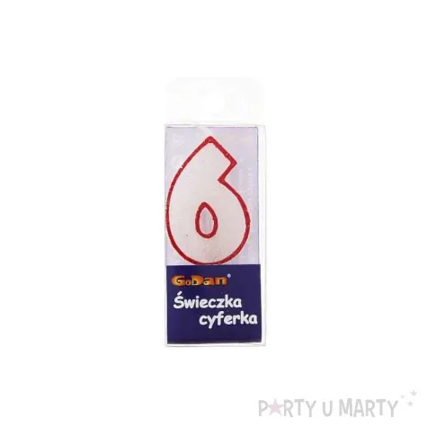 swieczka cyferka z brokatem czerwony kontur 6