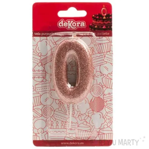 swieczka cyfra 0 glitter dekora rozowe zloto 15 cm