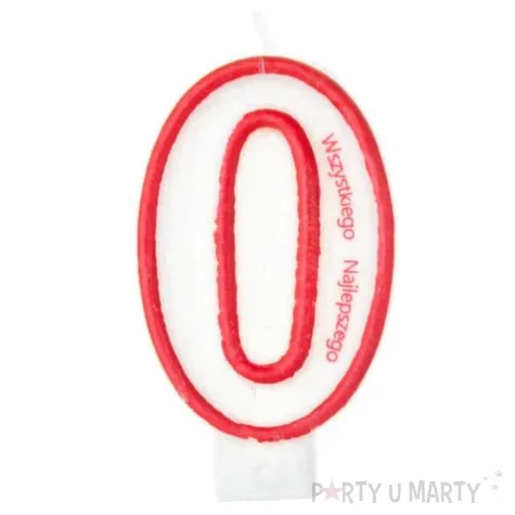 swieczka cyfra 0 wszystkiego najlepszego partypal czerwona 8 cm