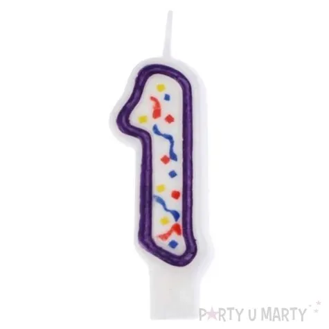swieczka cyfra 1 imprezka ravi bialo fioletowa 7 5 cm