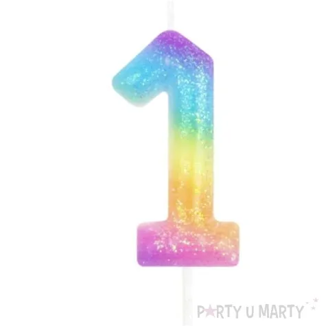 swieczka cyfra 1 z brokatem teczowa partypal 6 cm