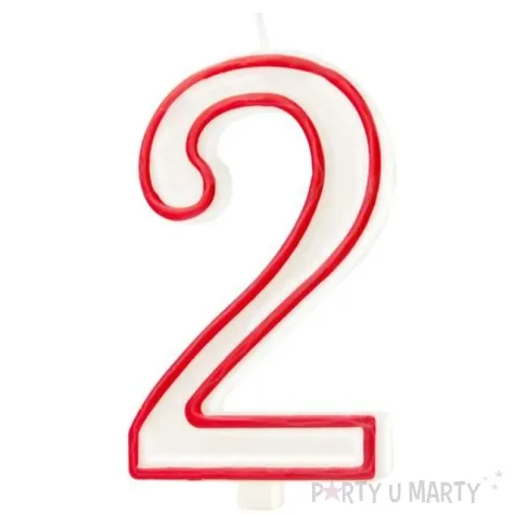 swieczka cyfra 2 partypal bialo czerwona 13 cm
