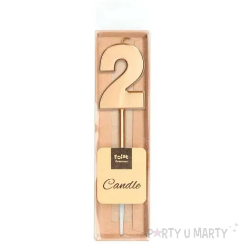 swieczka cyfra 2 rozowy zloty folat