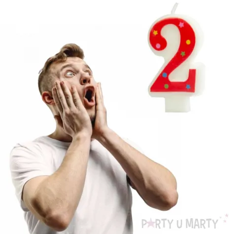 swieczka cyfra 2 w gwiazdki partypal czerwona 8 cm