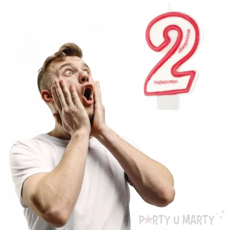 swieczka cyfra 2 wszystkiego najlepszego partypal czerwona 8 cm