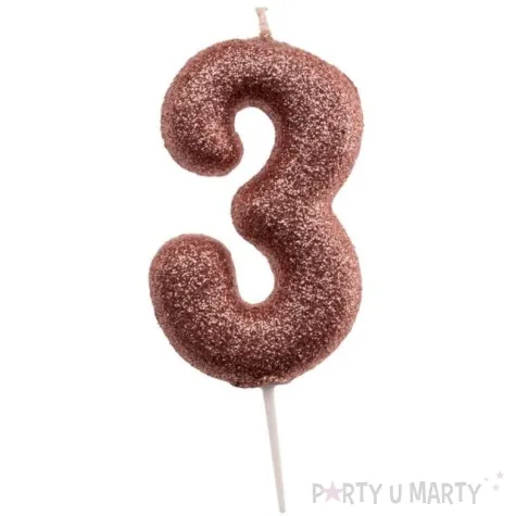 swieczka cyfra 3 glitter dekora rozowe zloto 15 cm