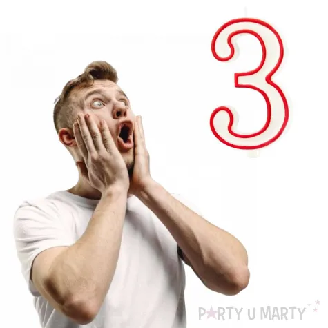 swieczka cyfra 3 partypal bialo czerwona 13 cm