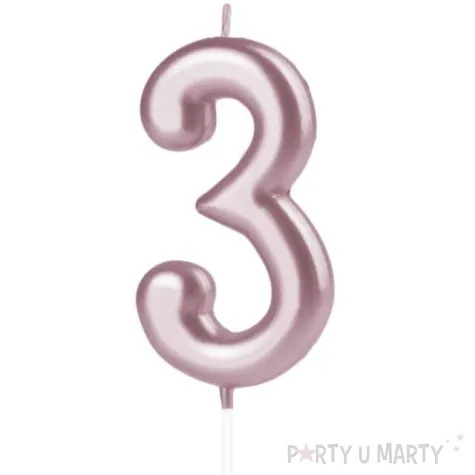swieczka cyfra 3 partypal rozowe zloto 10 cm