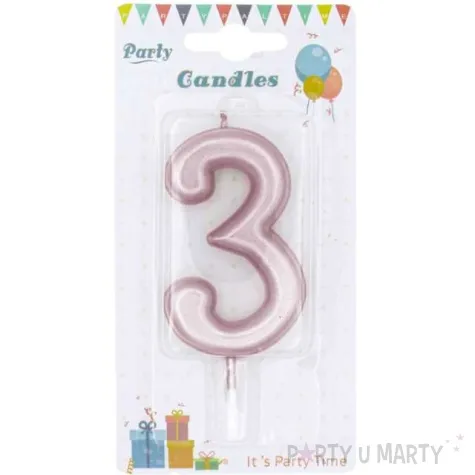 swieczka cyfra 3 partypal rozowe zloto 10 cm