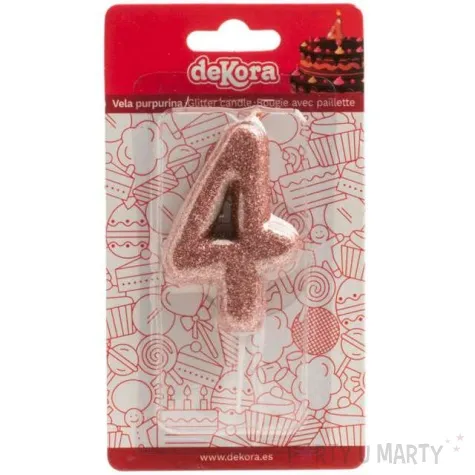 swieczka cyfra 4 glitter dekora rozowe zloto 15 cm