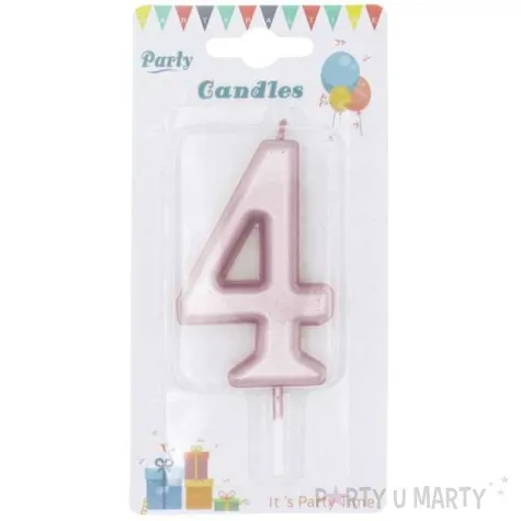 swieczka cyfra 4 partypal rozowe zloto 10 cm
