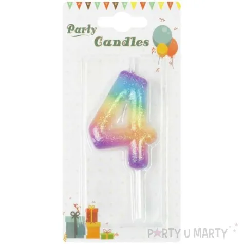 swieczka cyfra 4 z brokatem teczowa partypal 6 cm