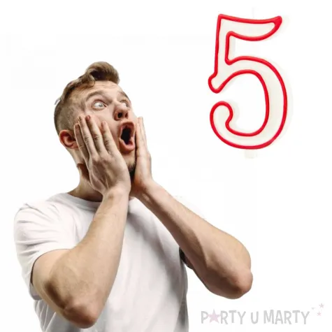 swieczka cyfra 5 partypal bialo czerwona 13 cm