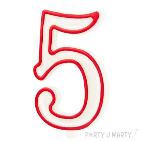 swieczka cyfra 5 partypal bialo czerwona 13 cm