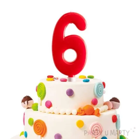 swieczka cyfra 6 giant dekora czerwona 15 cm