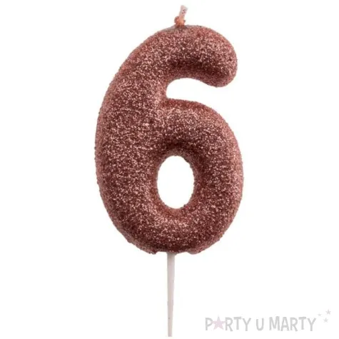 swieczka cyfra 6 glitter dekora rozowe zloto 15 cm