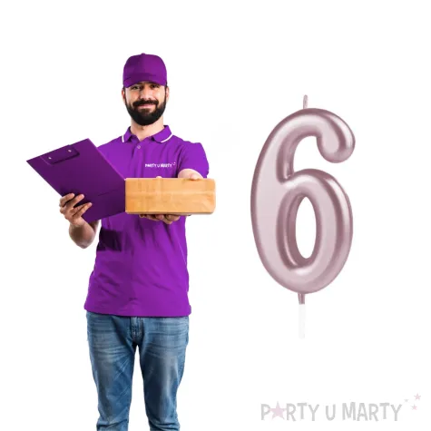 swieczka cyfra 6 partypal rozowe zloto 10 cm