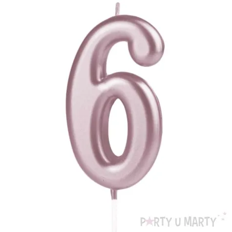 swieczka cyfra 6 partypal rozowe zloto 10 cm