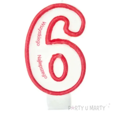 swieczka cyfra 6 wszystkiego najlepszego partypal czerwona 8 cm