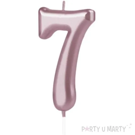 swieczka cyfra 7 partypal rozowe zloto 10 cm