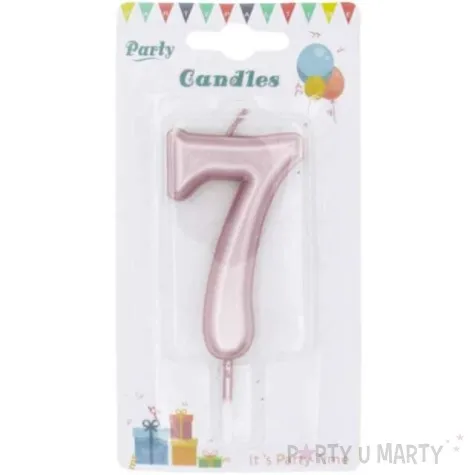 swieczka cyfra 7 partypal rozowe zloto 10 cm