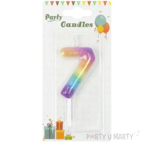 swieczka cyfra 7 z brokatem teczowa partypal 6 cm