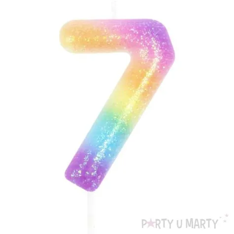 swieczka cyfra 7 z brokatem teczowa partypal 6 cm