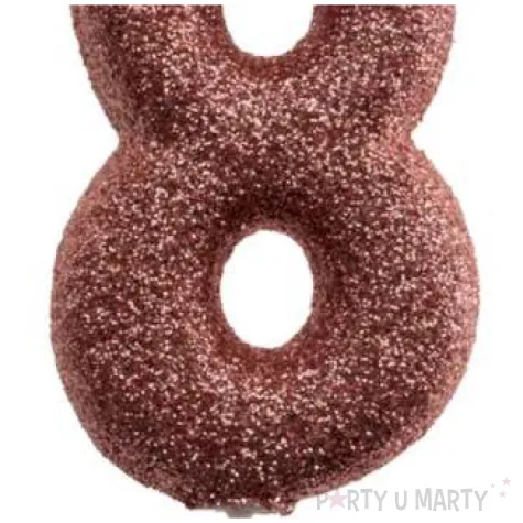 swieczka cyfra 8 glitter dekora rozowe zloto 15 cm