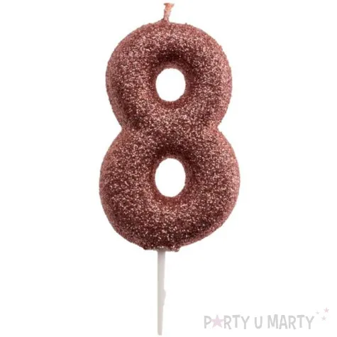 swieczka cyfra 8 glitter dekora rozowe zloto 15 cm