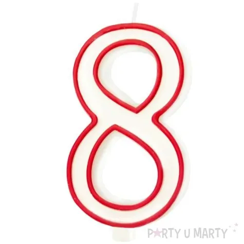swieczka cyfra 8 partypal bialo czerwona 13 cm