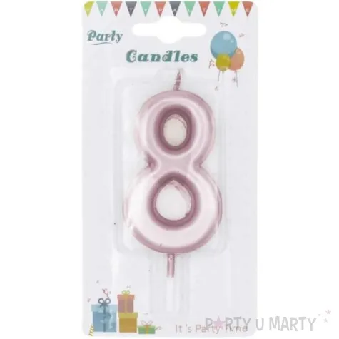 swieczka cyfra 8 partypal rozowe zloto 10 cm