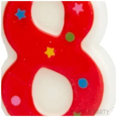 swieczka cyfra 8 w gwiazdki partypal czerwona 8 cm