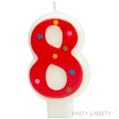 swieczka cyfra 8 w gwiazdki partypal czerwona 8 cm