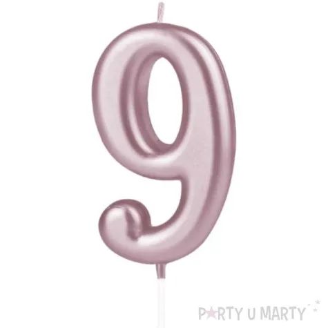 swieczka cyfra 9 partypal rozowe zloto 10 cm