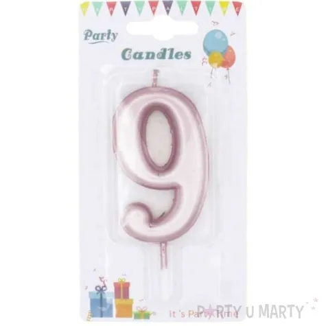 swieczka cyfra 9 partypal rozowe zloto 10 cm
