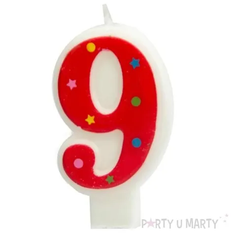 swieczka cyfra 9 w gwiazdki partypal czerwona 8 cm