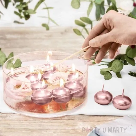 swieczka dysk plywajacy metalik rozowe zloto partydeco 40 mm 50 szt