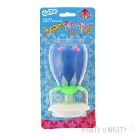 swieczka kwiatek grajacy happy birthday niebieska