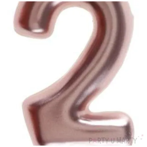 swieczka metaliczna cyfra 2 rozowe zloto santex 9 cm
