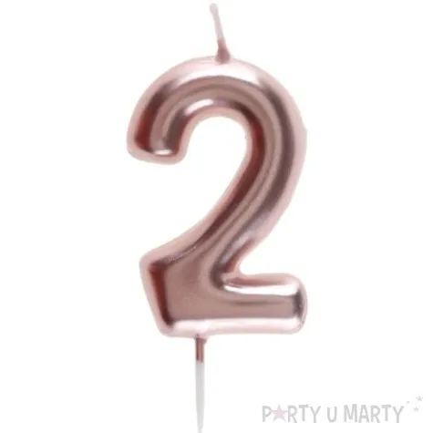 swieczka metaliczna cyfra 2 rozowe zloto santex 9 cm